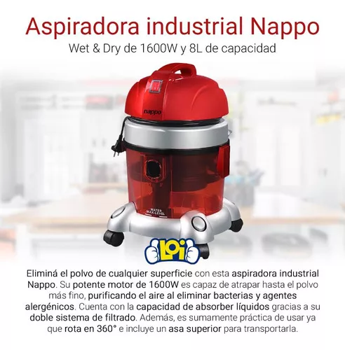 NAPPO Aspiradora Industrial Nappo 1600W 8L Aspiración Con Agua