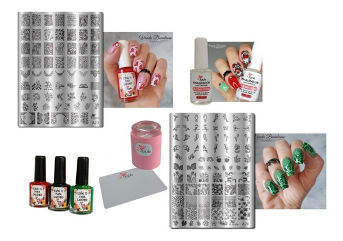 Imagem 1 de 8 de 02 Placas Carimbos Unhas Frete Grátis Carimbo+esmalte Kit02a