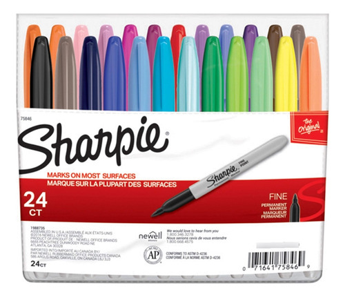 Marcadores Permanentes Sharpie, Punta Fina, Colores 24