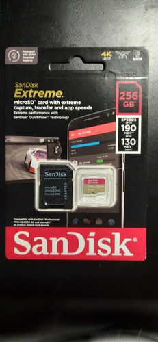 Scandisk Extreme 256gb Microsdxc 190mb/s Read 130mb/s Write 