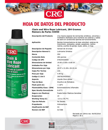 1 Pza Lubricante De Cadenas Y Cables De Acero 3050 Crc