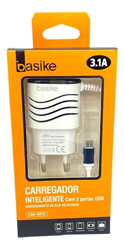 Carregador Celular Basike Rapido V8 3.1a +2usb Atacado Cor Branco