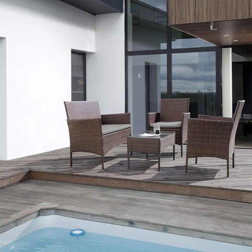 Juego De Jardin Sillones + Mesa Set Ratan Para Exterior Lcm Estructura Marrón oscuro
