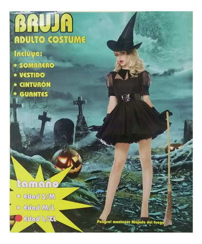 Disfraz Mujer Bruja Sexy Halloween Talla S/m M/l L/xl