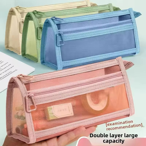 Estojo De Lápis De Malha Simples, Bolsa De Papelaria De Gran