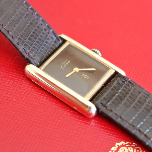Relógio Cartier Tank Must Tiger Eye Preto Dourado Marrom-escuro (Usado)
