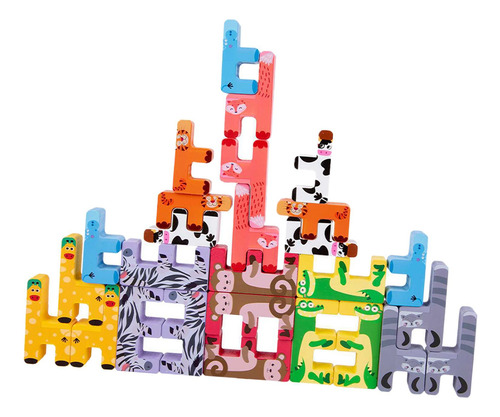 27x Animal Puzzle Stacker Bloques De Construcción De Madera