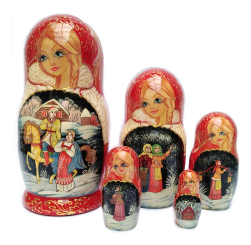Muñeca Matrioska Rusa Tradicional Decoracion Hogar 19 Cm 5u