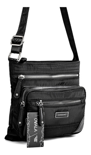 Imagen 5 de 6 de Carteras Bandoleras Mujer Bolsillos Negras Queens Nylon