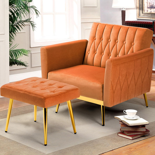 Silla Decorativa Terciopelo Reclinable Con Otomana Y Almohad