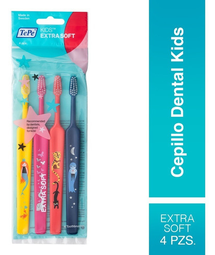 4 Cepillos Dentales Tepe Para Niños +3 Años- Kids Extrasoft