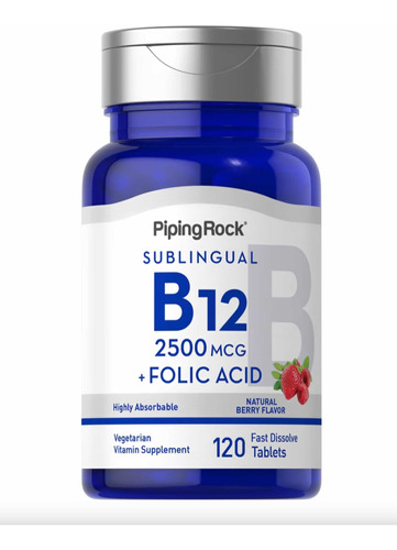Vitamina B12 2500mg + Acido Fólico X 120 Comp. Piping Rock