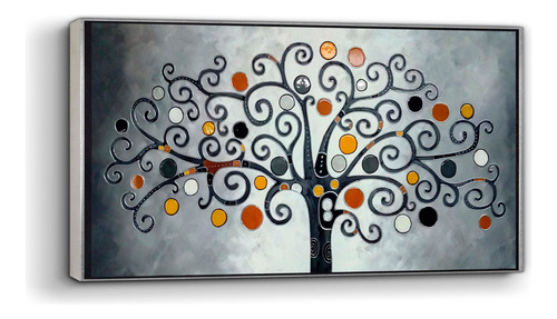 Cuadro Canvas Árbol Gris Mod. Klimt Con Marco Flot. 140x70cm