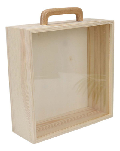 Caja De Madera Con Asa Vacío Tapa Acrílica Grande