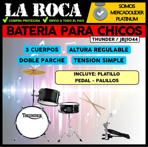 Imagen 3 de 10 de Bateria Niños Infantil 3 Cuerpos Palillos Varios Colores