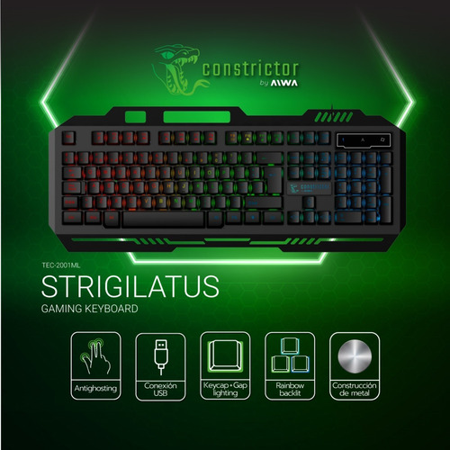 Imagen 2 de 4 de Teclado Gamer Rgb Constrictor Strigilatus Qwerty Metal