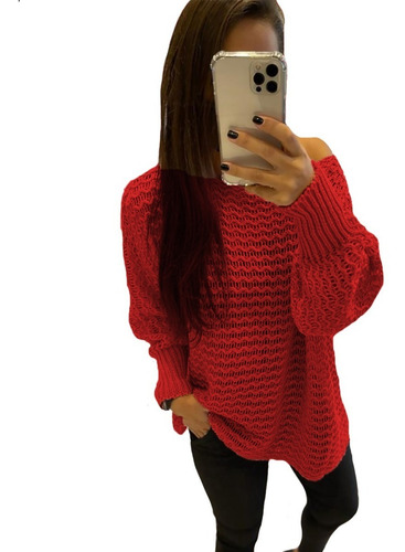 Imagen 3 de 7 de Sweater Ancho Princesa Cuello Bote Grande Oversize Moda A72