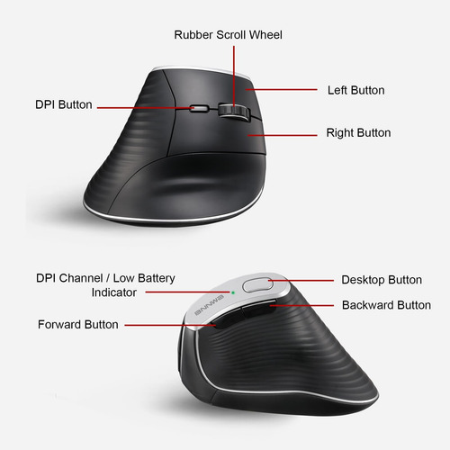 Mouse Ergonômico Vertical Sem Fio Bnnwa, Conectividade Y