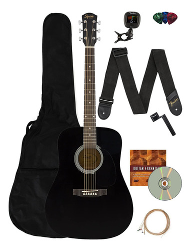 Fender Squier Dreadnought Acoustic Guitar - Black Learn-to-.