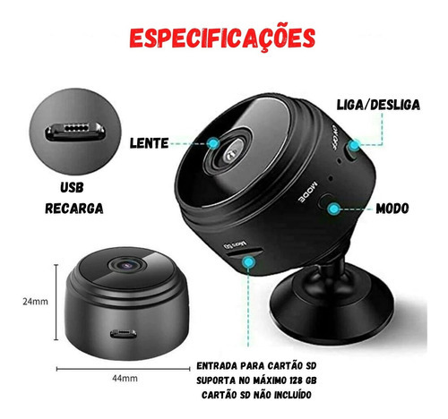Mini cámara de seguridad espía discreta Wifi Full HD, color negro