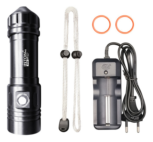 Lanterna Inton Para Mergulho Pesca 1200 Lumens H2 100%xm-l2 Branco Preto