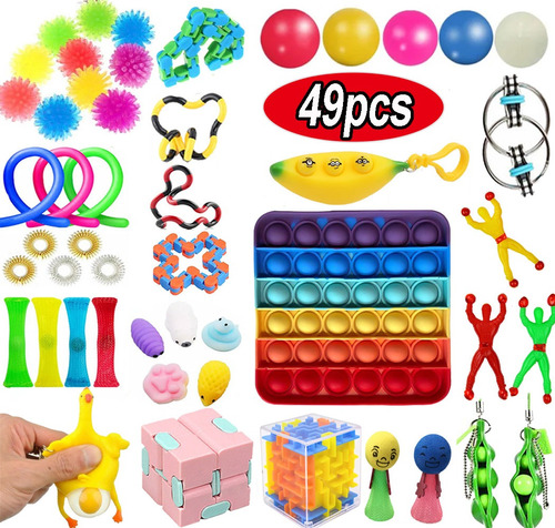 49 Unids/set Fidget Push Pop It Sensory Toys Caja De Niebla