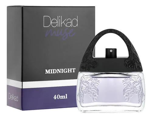 Deo Colônia Midnight 40ml - Delikad Muse Feminino Floral Verde Fresco Perfume Delicado Perfumação Suave Jovial Frasco Forma Bolsa Colecionavel Linda