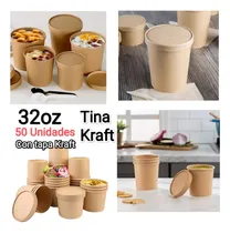 Comprar Tina Kraft 32oz Carton Con Tapa 50 Unidades