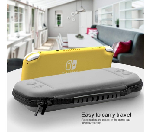 Case Nintendo Switch Lite Com Alça Mão+ 2 Películas De Vidro Cor Cinza