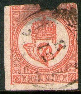 Hungría Sello Usado Deteriorado Cuerno Postal Año 1871 
