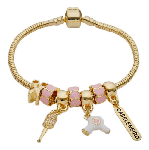 Imagem 1 de 5 de Pulseira Cabeleireiro Com Berloques Vermelhos Profissão 18cm