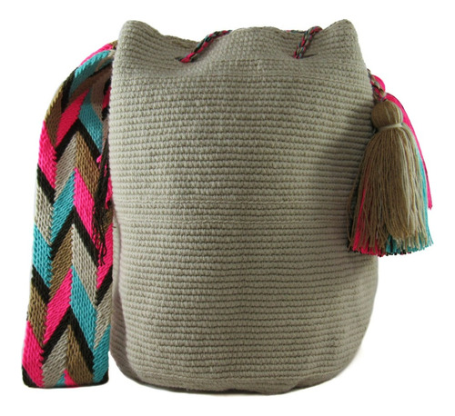 Mochila Wayuu Unicolor Lisa Beige Original 