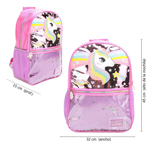 Mochila Escolar 18 Pulgadas, Espalda Unicornio, 12970 Color Rosa Diseño De La Tela Unicornio