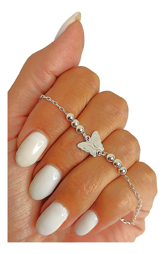 Pulsera Bolitas Y Mariposa Plata 925 Regalo Garantia Plateado 5.08 Cm 17 Cm