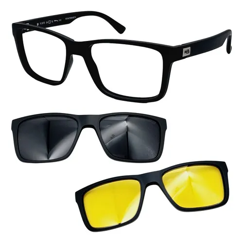 comprar Oculos Hb Switch 0472 Preto Com 2 Clipons Cinza E Noturno