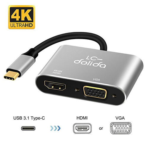 C Usb A Vga 4k Hdmi, Usb 3.1 Usb Tipo C-c A Vga Adaptador Vi