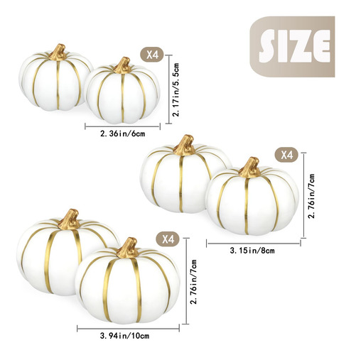 Calabazas Blancas Con Dorado Kit Decoracion 12pz 3 Tamaños