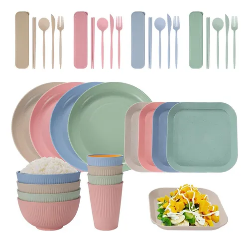 Juego De Vajilla Paja Trigo 36 Piezas Reutilizable Cocina