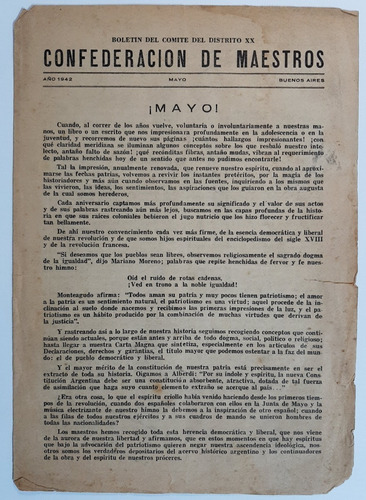 Confederación De Maestros 1942 Mayo Antiguo Panfleto Ro 081