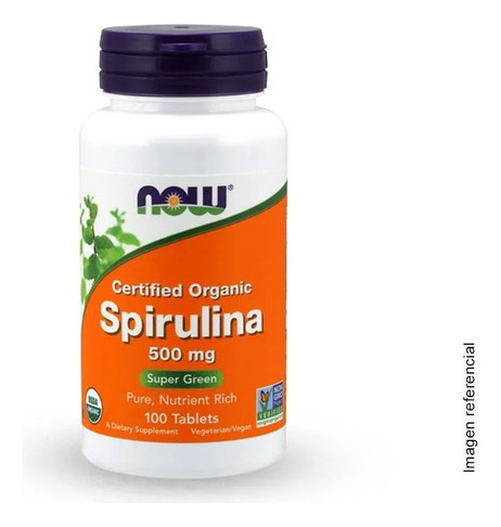 Espirulina 100% Organica 500 Mg X 100 Tabletas Now Sabor Sin Sabor