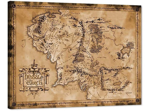 Mapa Grande Enmarcado Retro De El Señor De Los Anillos...
