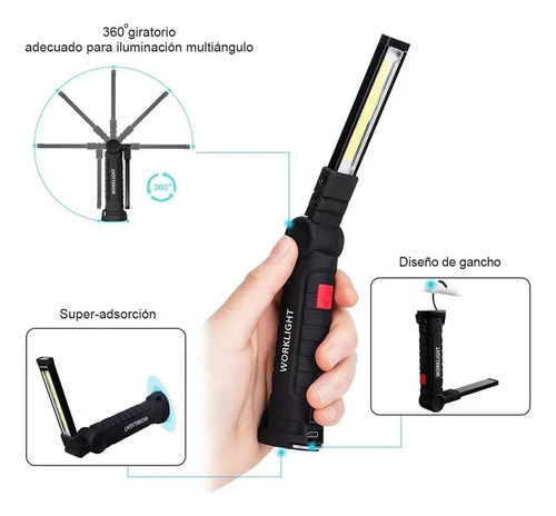 Imán De Linterna De Trabajo Recargable Inspección Lámpara Color De La Linterna Blanco Color De La Luz Negro CampingLed