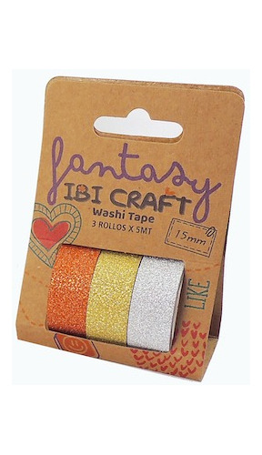 Set 3 Cintas Washi Tape Ibi Craft 15mm Tonos En Brillantina