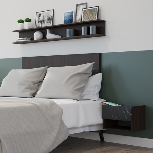 Cabecera Matrimonial De Pared Minimalista Con Carrara Negro Color Chocolate Texturizado /carrara