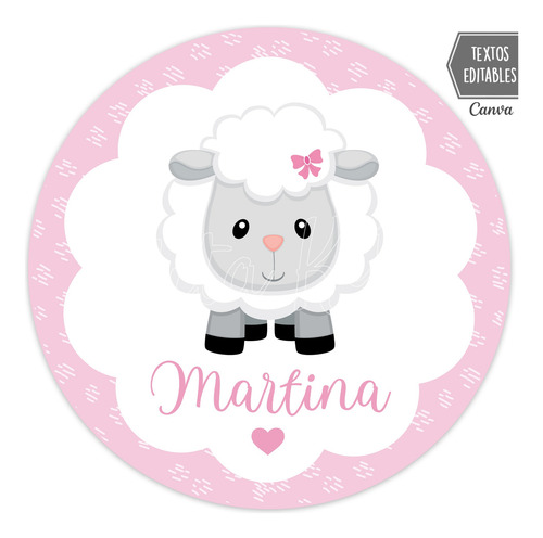 Banner Circular Ovejita Bebe Rosa Nena, 1 Mt, Texto Editable