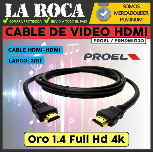 Imagen 3 de 10 de Cable Hdmi De Alta Definicion Full 1080p Proel 3 M La Roca