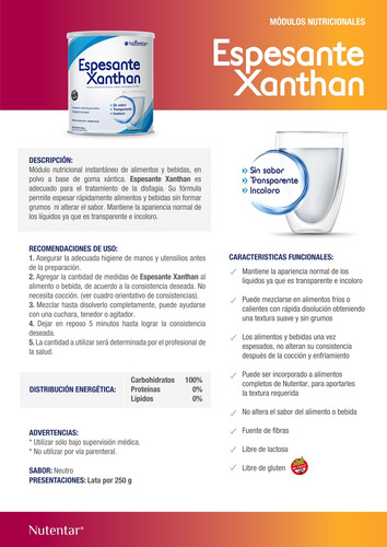 Espesante Xanthan Nutentar En Polvo - Lata 250g Neutro