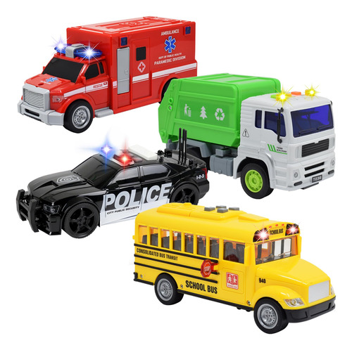 Teganplay Paquete De 4 Ambulancias, Camion De Basura, Autobu