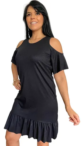 Vestido ombro 2025 vazado preto