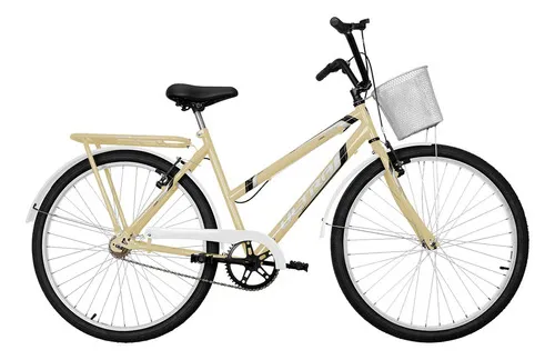Bicicleta barata Wave Vintage de 26 llantas con cesta color beige